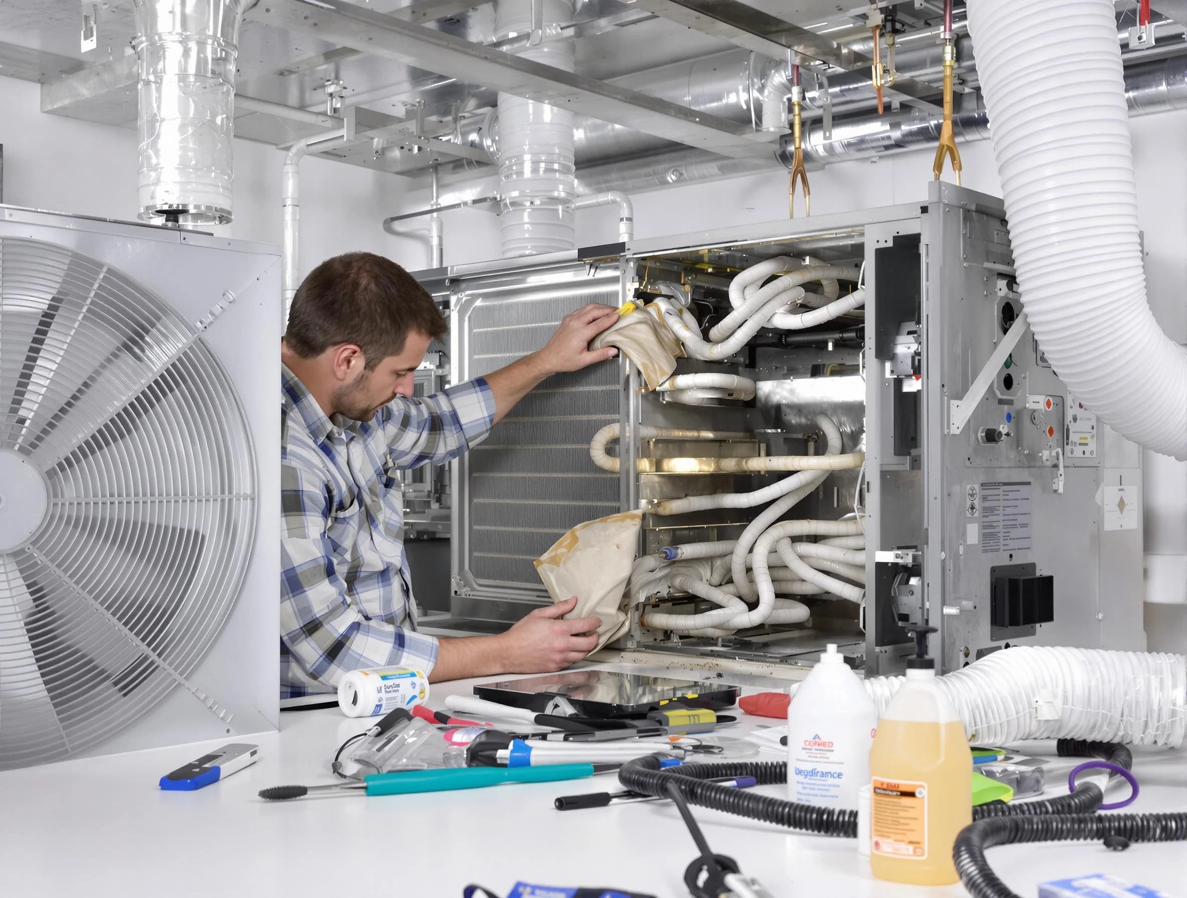 Tecumseh Air Duct Cleaning specialist performing precision AC coil cleaning in Tecumseh