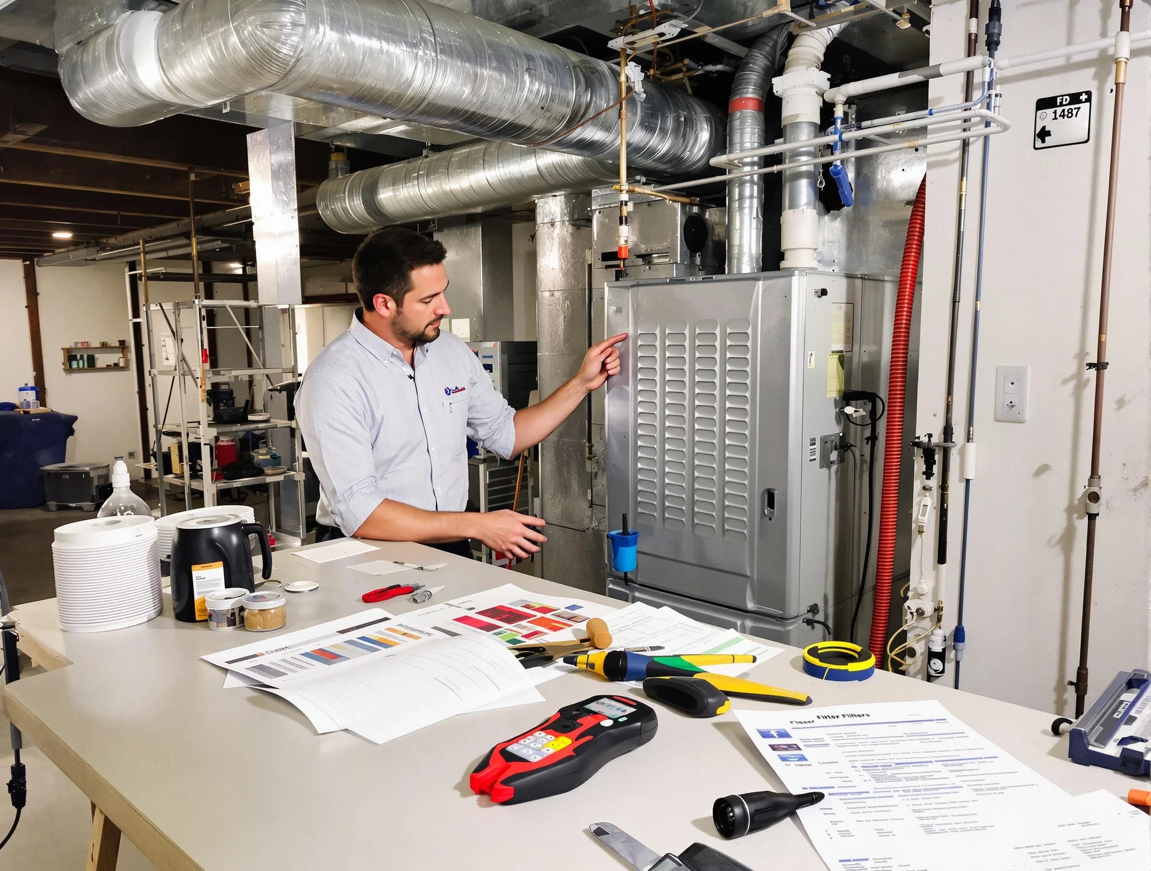 Tecumseh Air Duct Cleaning inspector conducting detailed filter system evaluation using professional diagnostic tools in Tecumseh