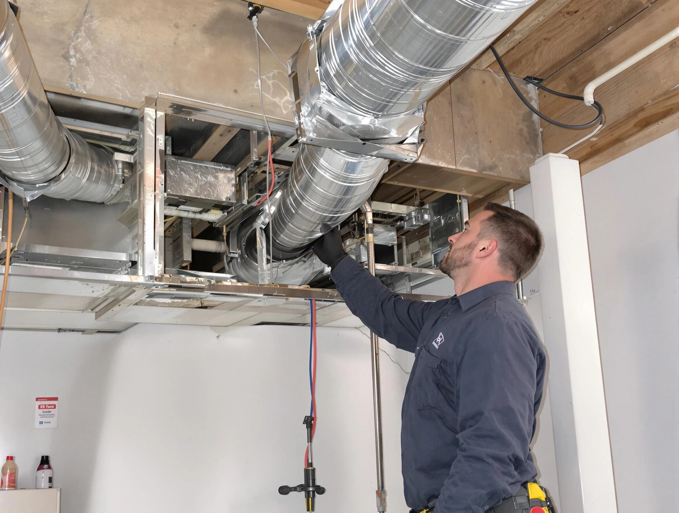Tecumseh Air Duct Cleaning technician performing professional air duct repair using specialized tools in Tecumseh