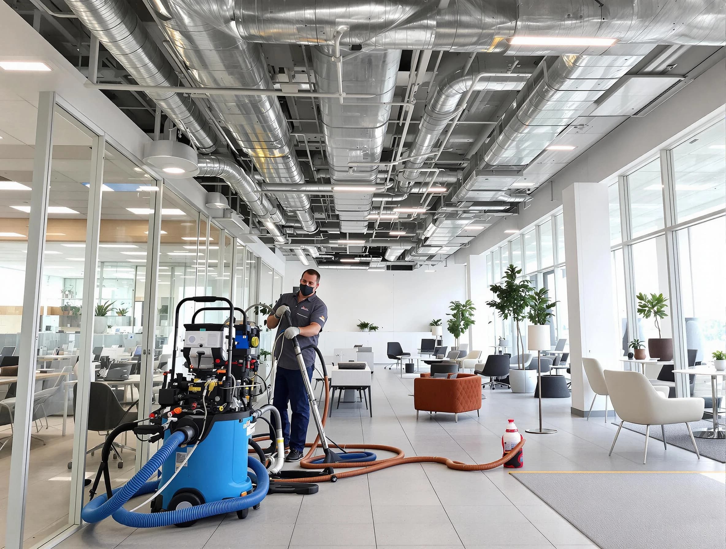 Tecumseh Air Duct Cleaning team conducting comprehensive commercial duct cleaning at a business location in Tecumseh