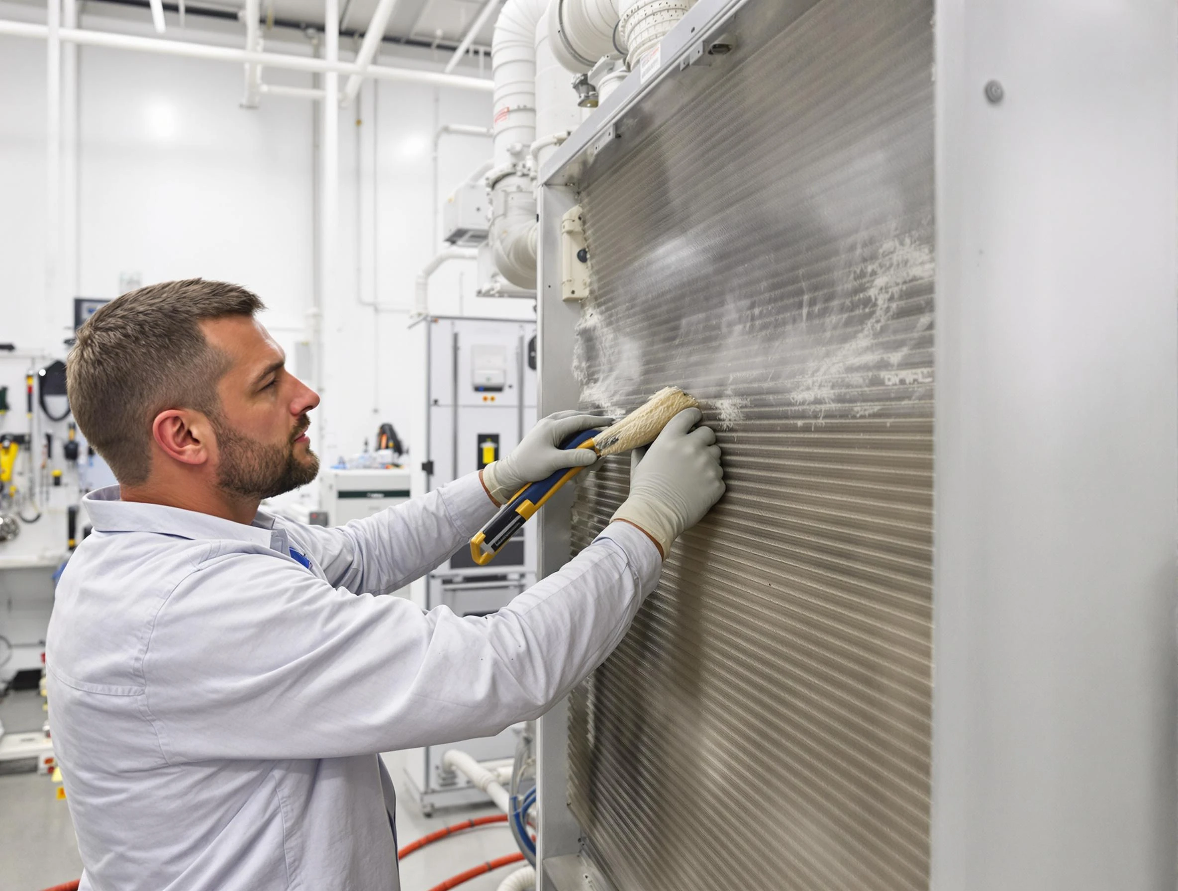 Tecumseh Air Duct Cleaning technician performing precision commercial coil cleaning at a Tecumseh business